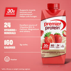 Premier Protein nutrition label close-up highlighting 30g protein and vitamins