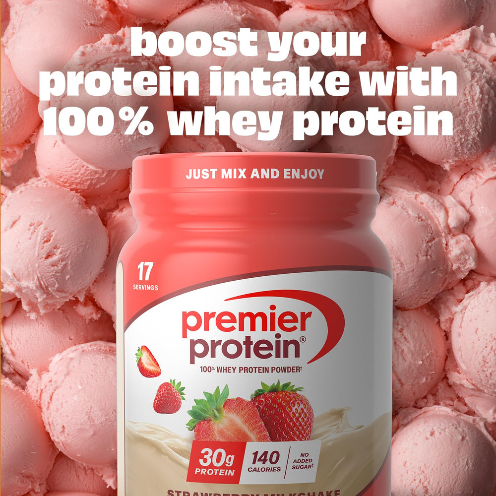 Premier Protein strawberry powder used in pancakes showing recipe versatility