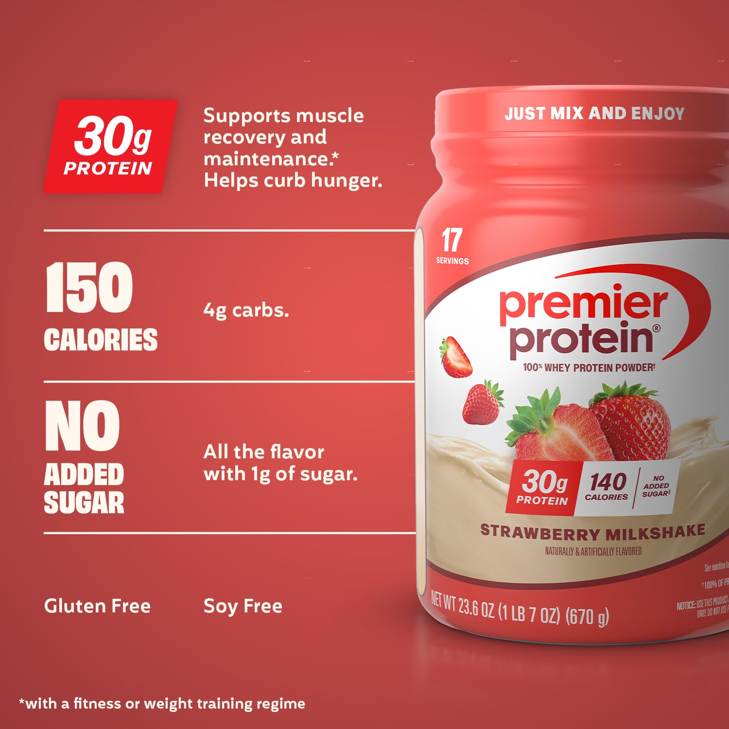 Premier Protein scoop of powder highlighting easy-measure convenience