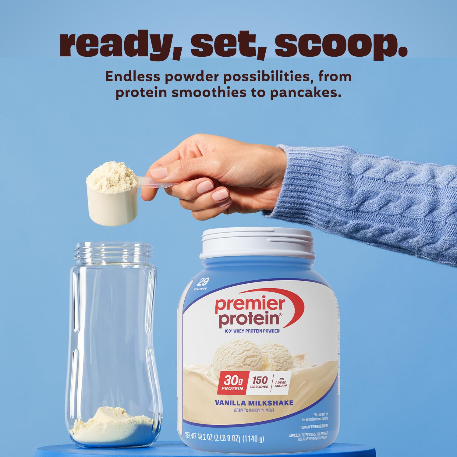 Premier Protein vanilla shake in glass demonstrating quick, portable post-workout fuel