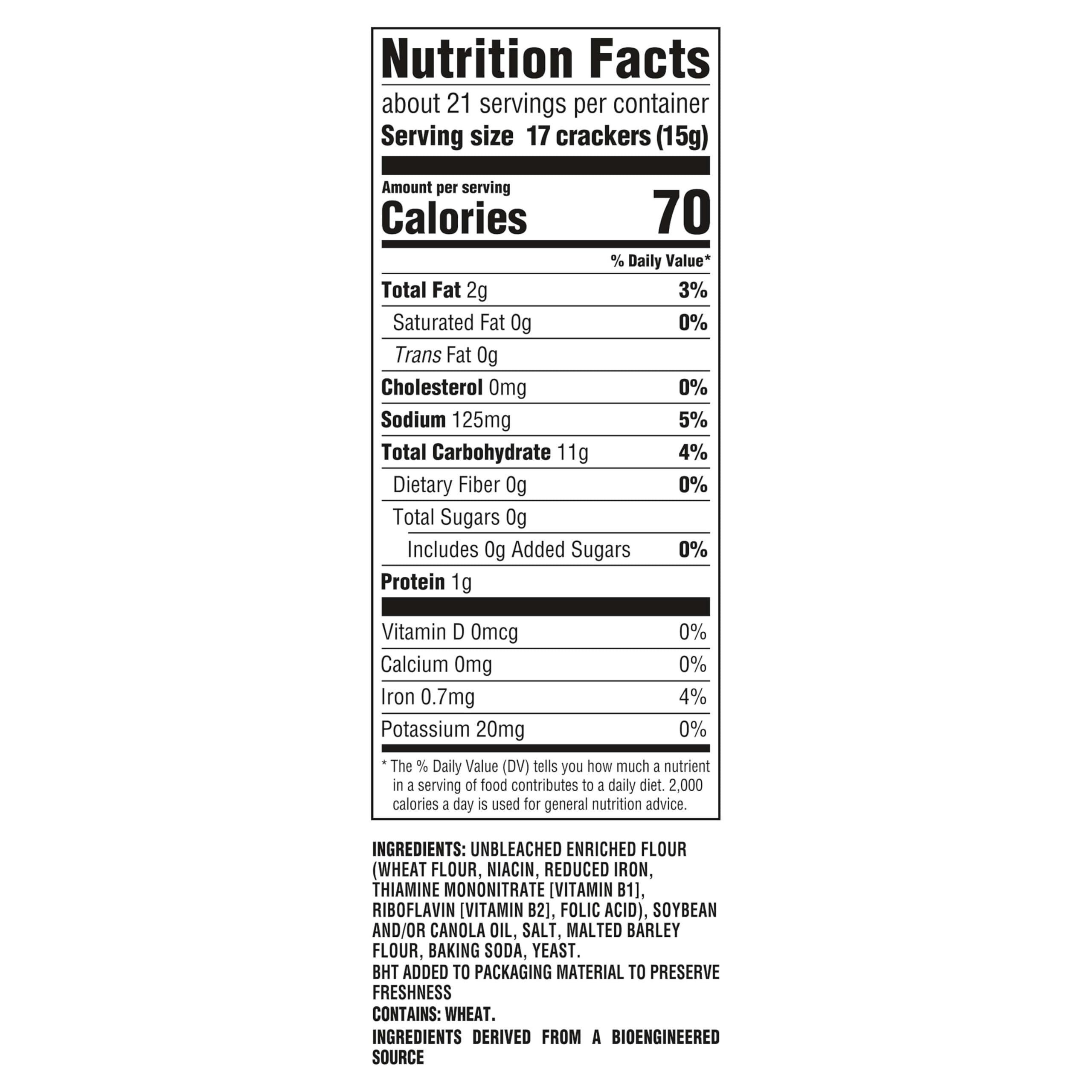 Premium mini saltine open box top view revealing crisp bite-sized crackers