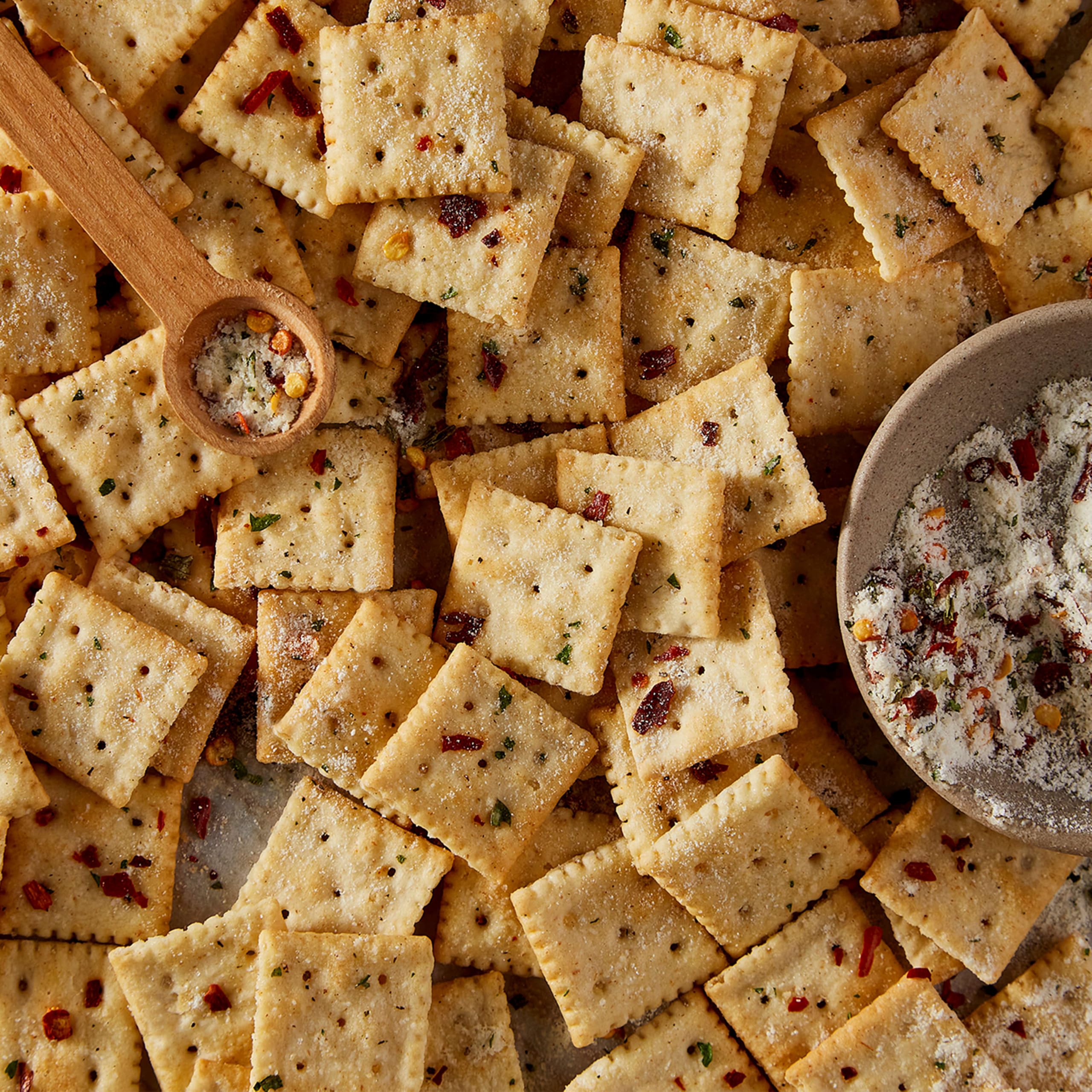 Premium mini saltine on party platter with dips highlighting entertaining use
