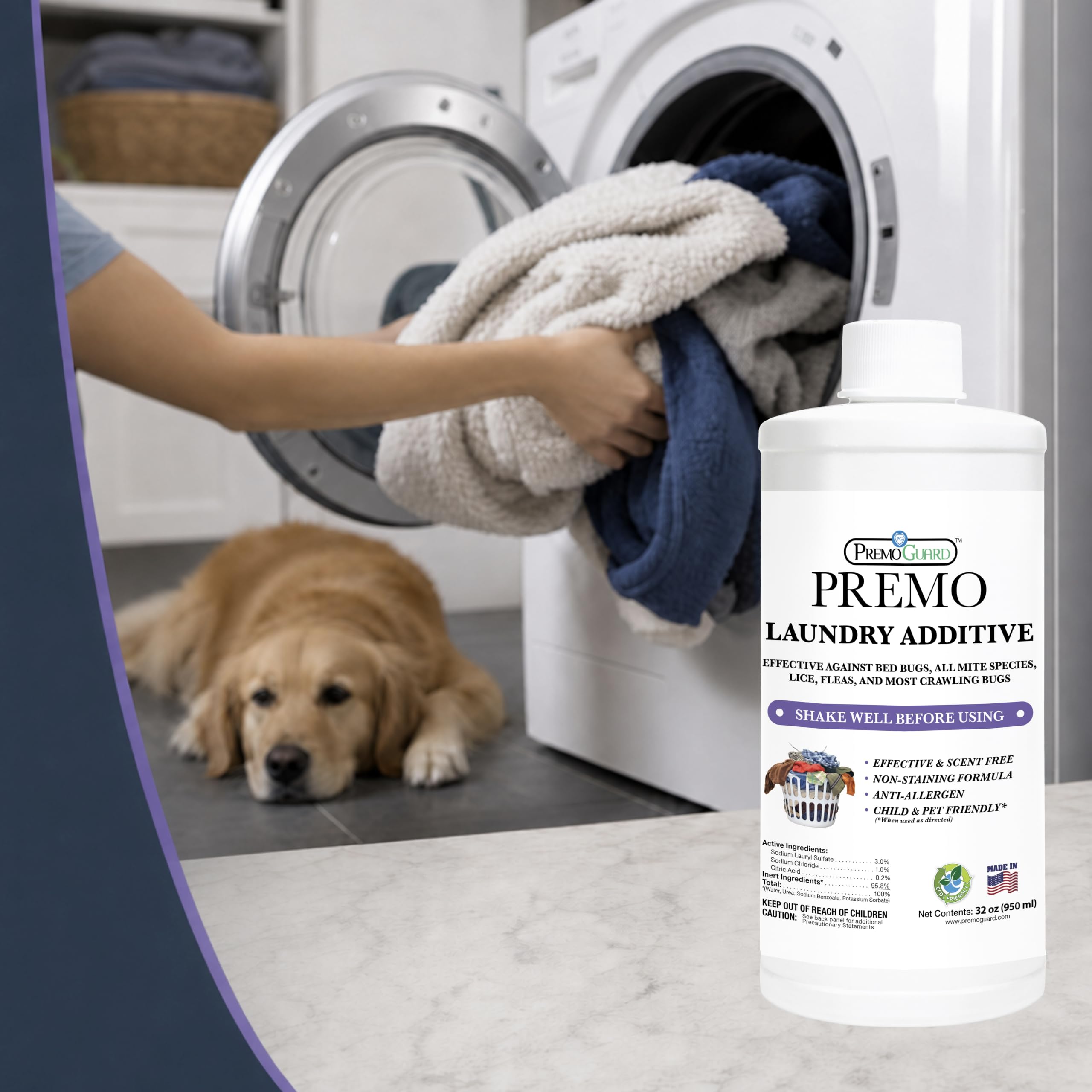Premo Guard on folded washable linens highlighting fabric-safe benefit