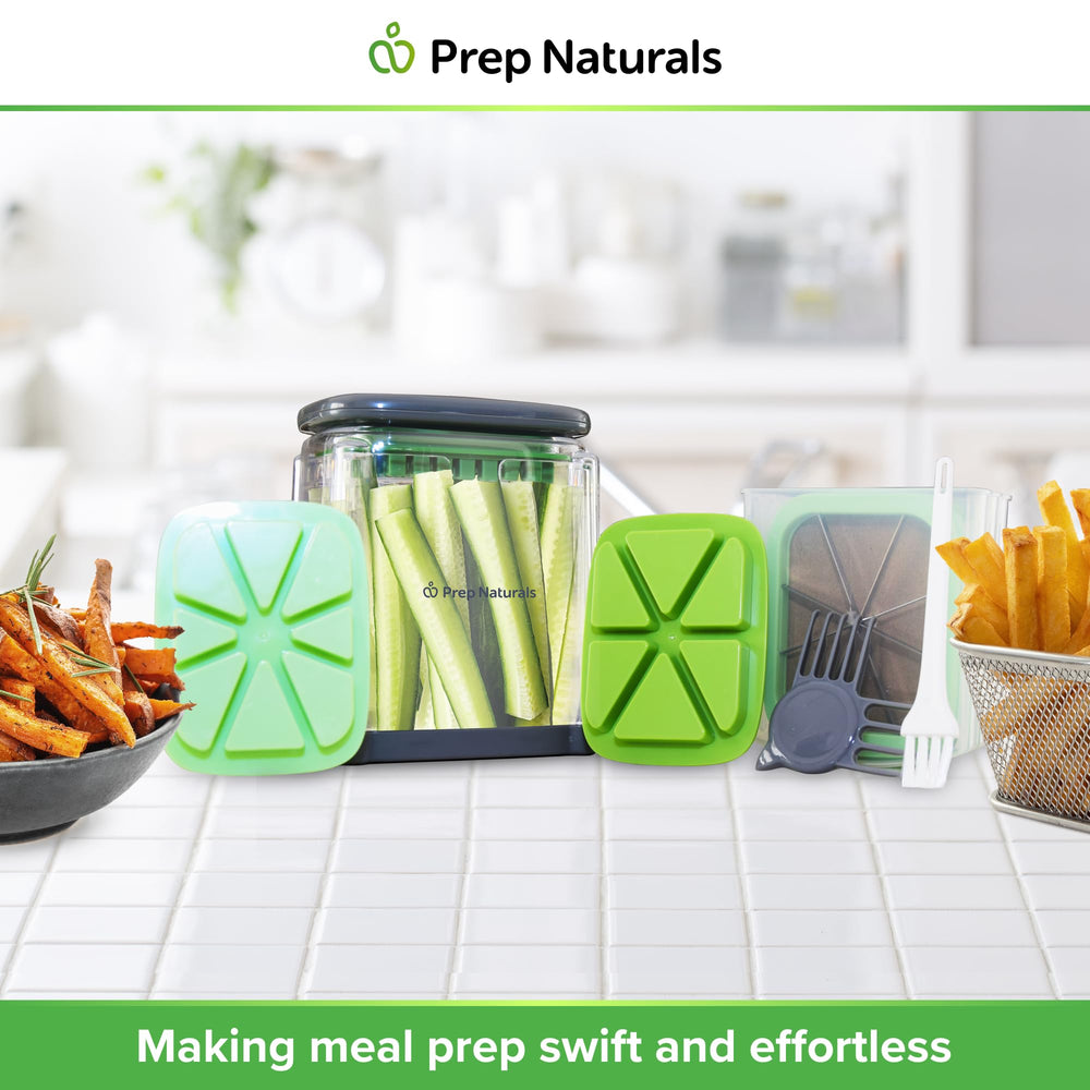 Prep Naturals on a kitchen counter with prepped food showing organized meal prep benefit