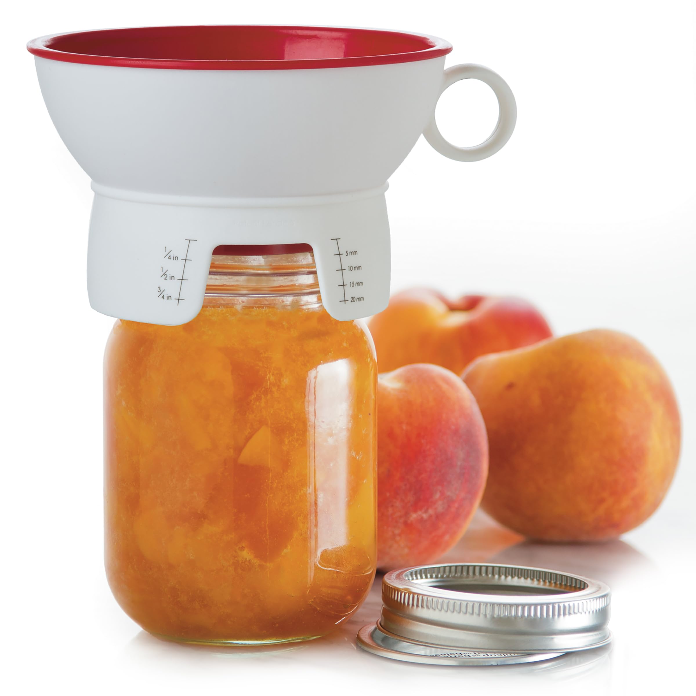 PrepWorks canning funnel front view, clear measurements for accurate jar filling
