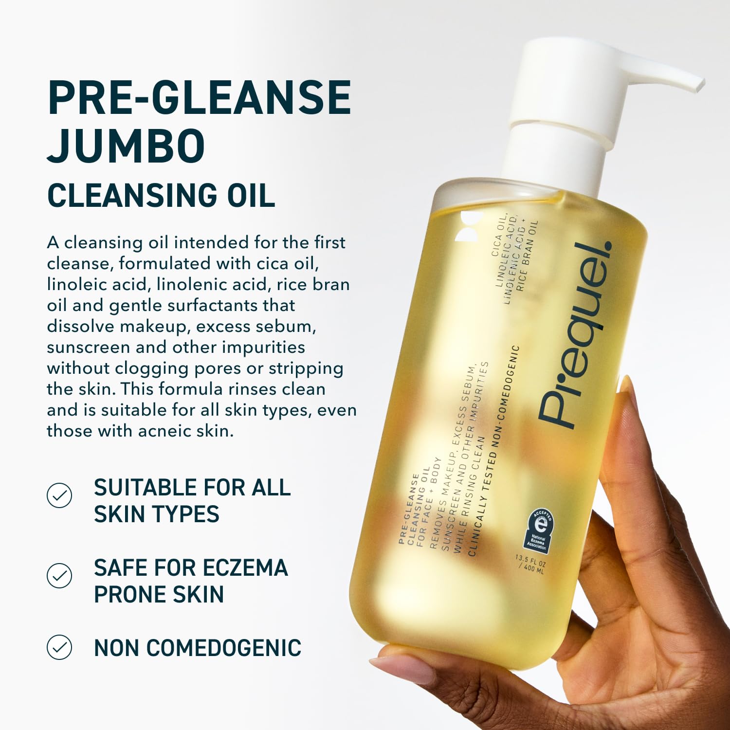 Prequel pump dispensing oil cleanser for controlled, mess-free use