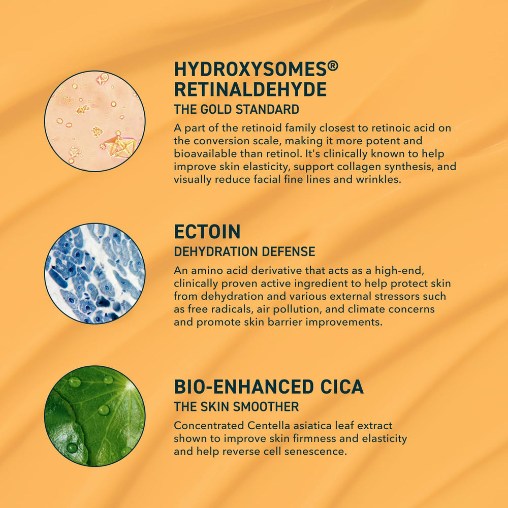 Prequel retinal serum ingredient label featuring retinaldehyde and cica benefits