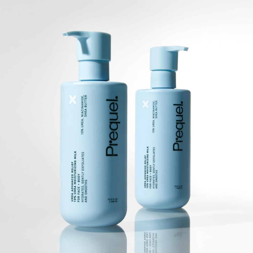 Prequel bottle staged in bathroom setting illustrating daily routine use