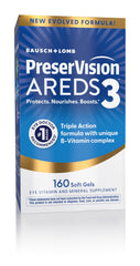 PreserVision bottle front view showing AREDS3 branding and softgel count for easy identification and trust