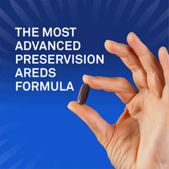 Softgels spilled from PreserVision AREDS3 bottle illustrating capsule size and daily dose convenience