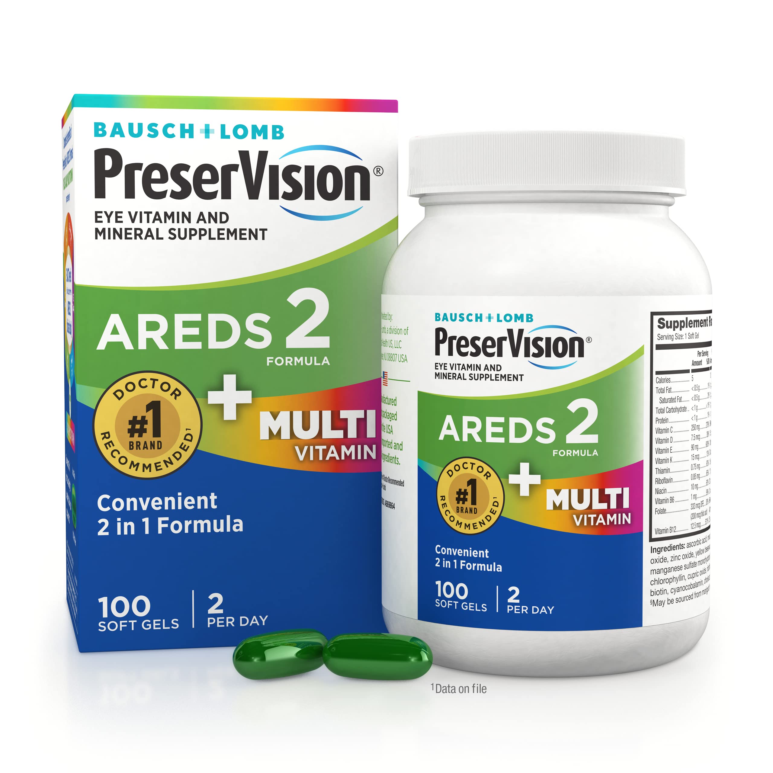 PreserVision front packaging showing product name and 100 softgels, clear benefit of convenience