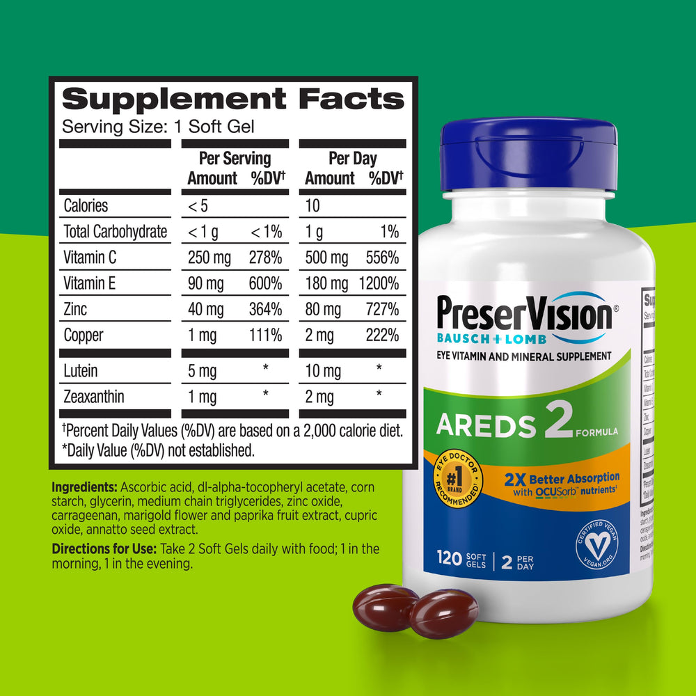 PreserVision supplement beside reading glasses suggesting eye health support