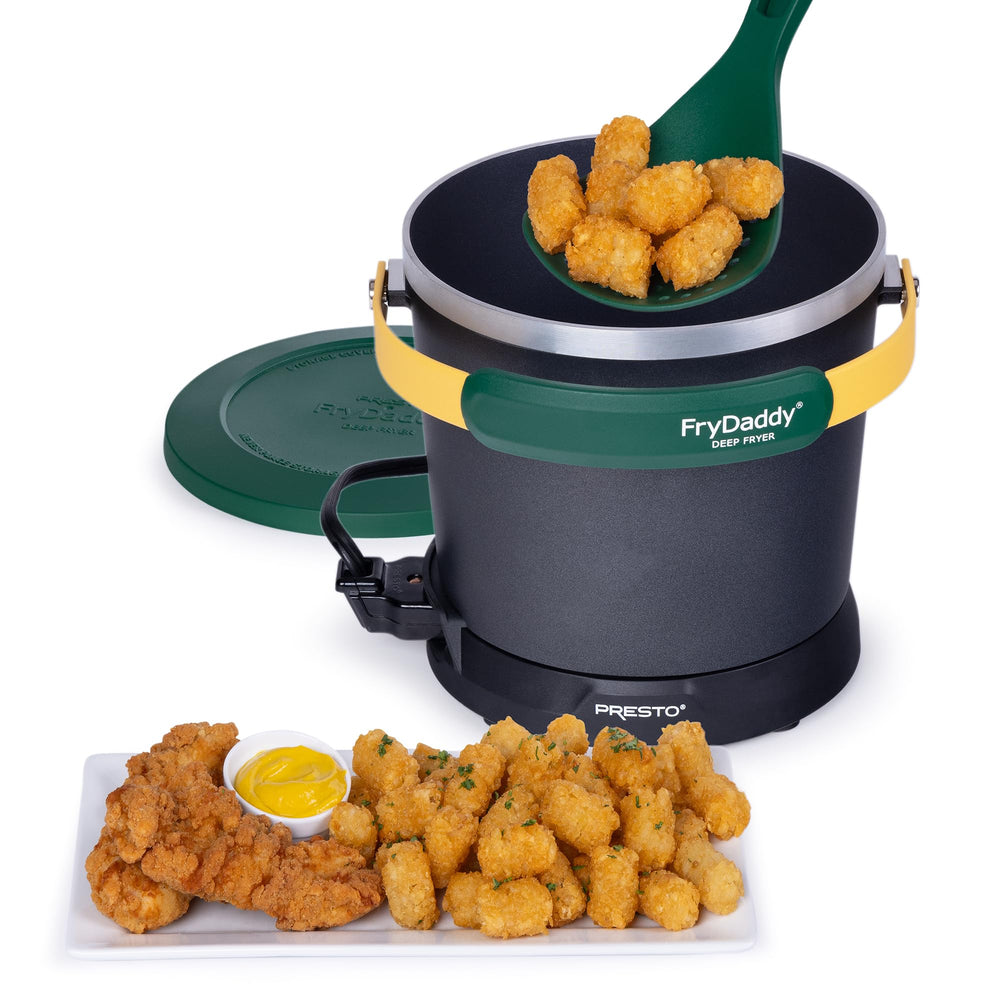 Presto FryDaddy ceramic nonstick interior view highlighting PFAS-free easy-clean benefit