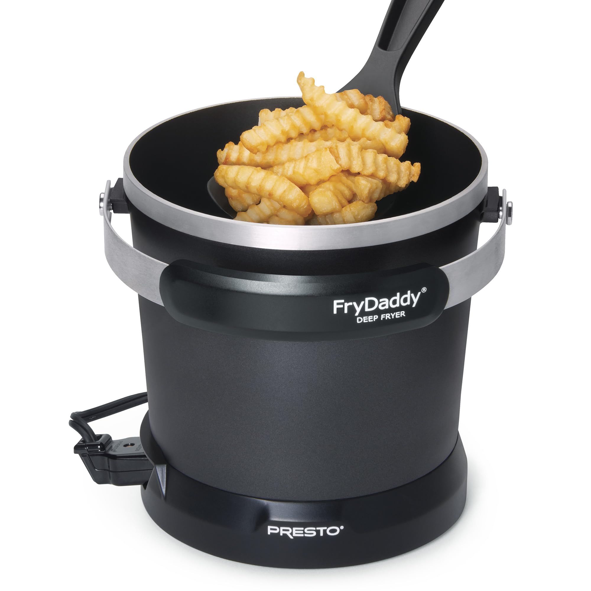 Presto FryDaddy front view showing compact design and benefits of space saving