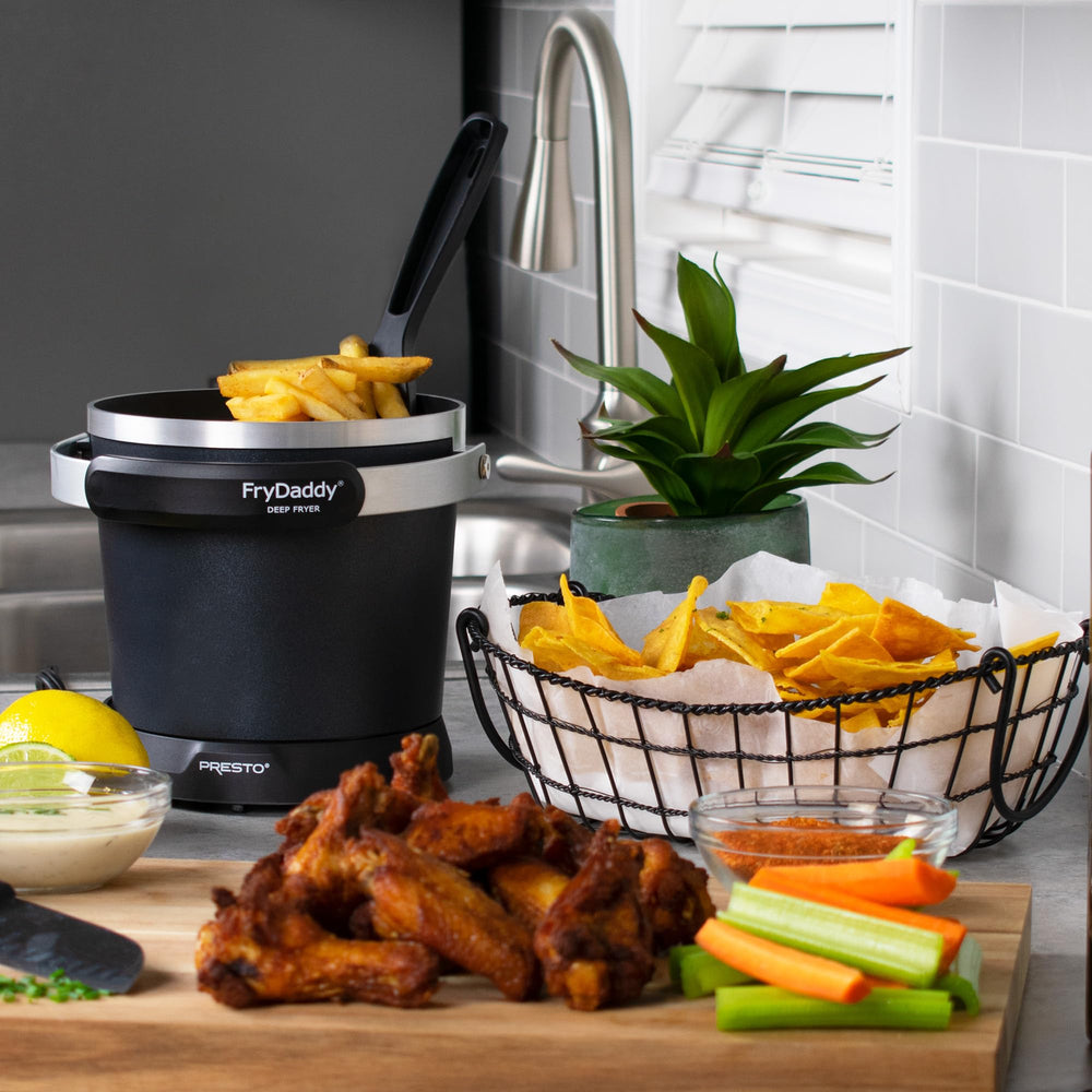 Presto FryDaddy frying french fries in use showing quick crisping benefit