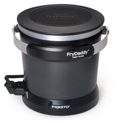 Presto FryDaddy snap-on lid closed demonstrating safe oil storage benefit