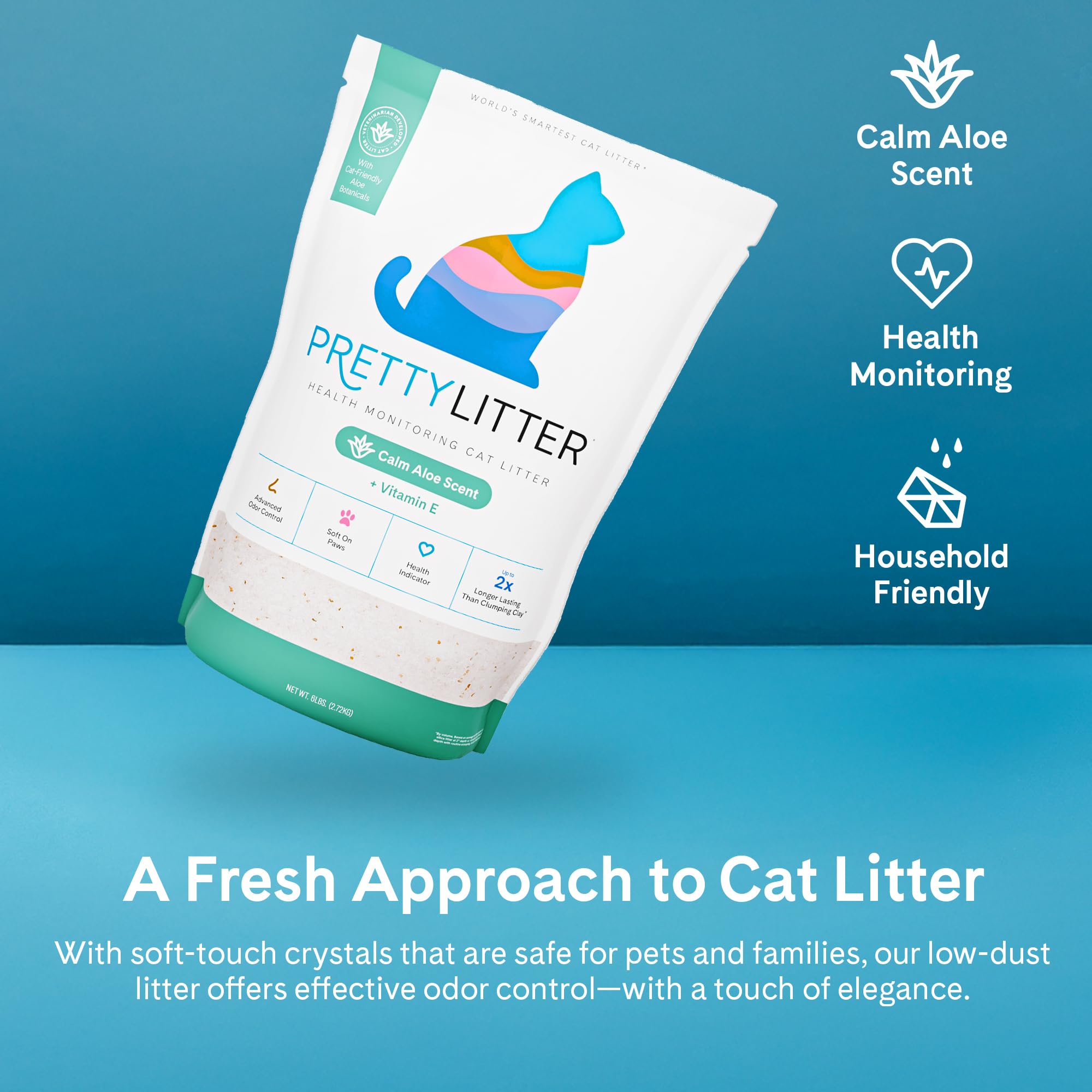 PrettyLitter label closeup showing brand and ingredient clarity