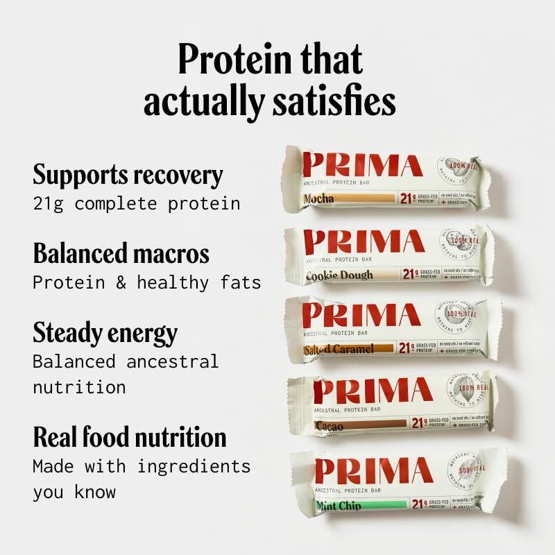 PRIMA ANCESTRAL PROTEIN BAR held in hand to show realistic size and portability