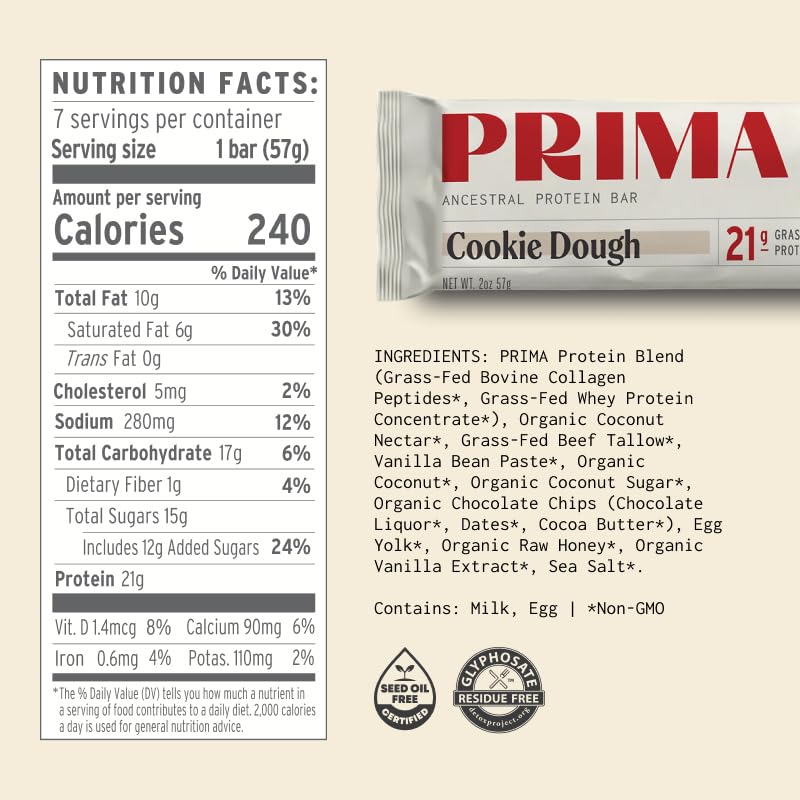 PRIMA ANCESTRAL PROTEIN BAR close-up texture showing chewy bite and real ingredients