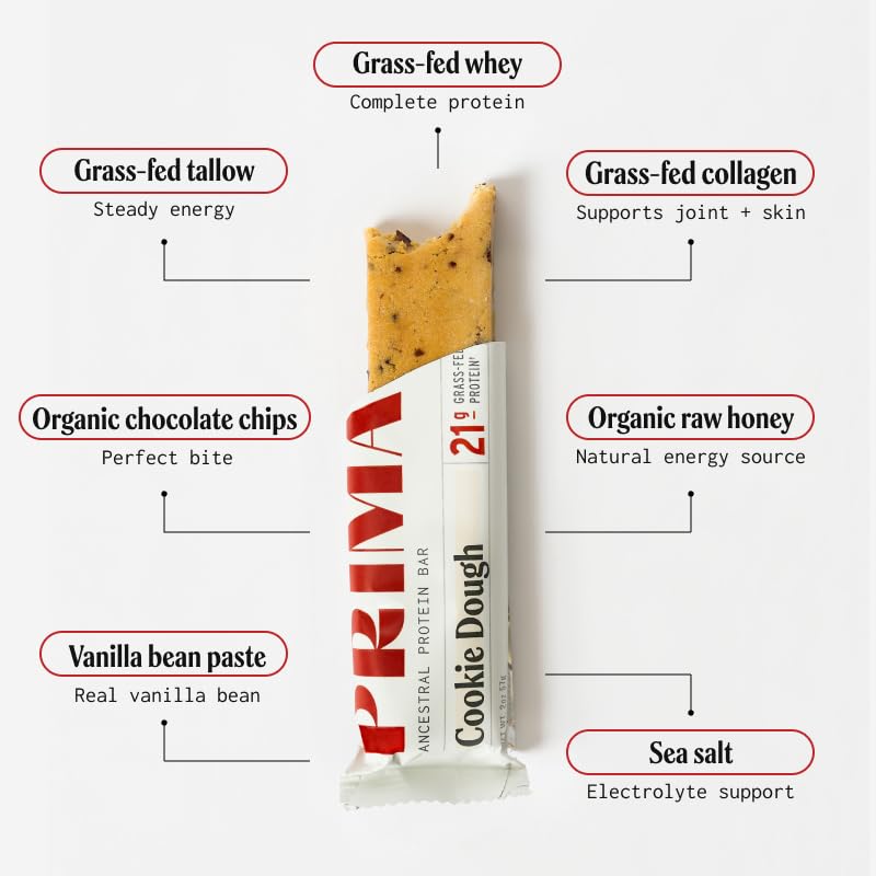 PRIMA ANCESTRAL PROTEIN BAR unwrapped cookie dough bar ready to eat