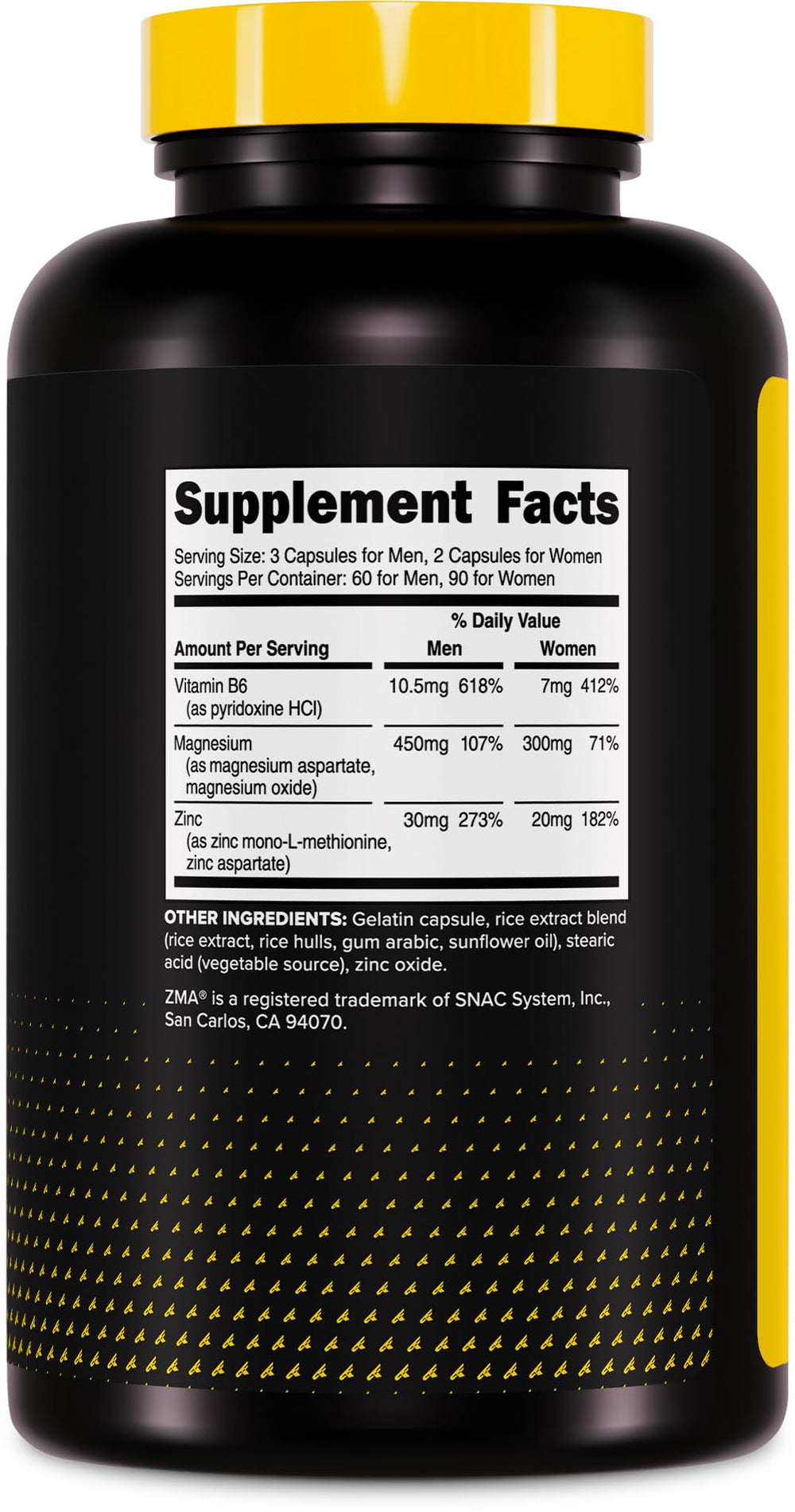 Primaforce ZMA label detail highlighting ingredient list and manufacturing claims