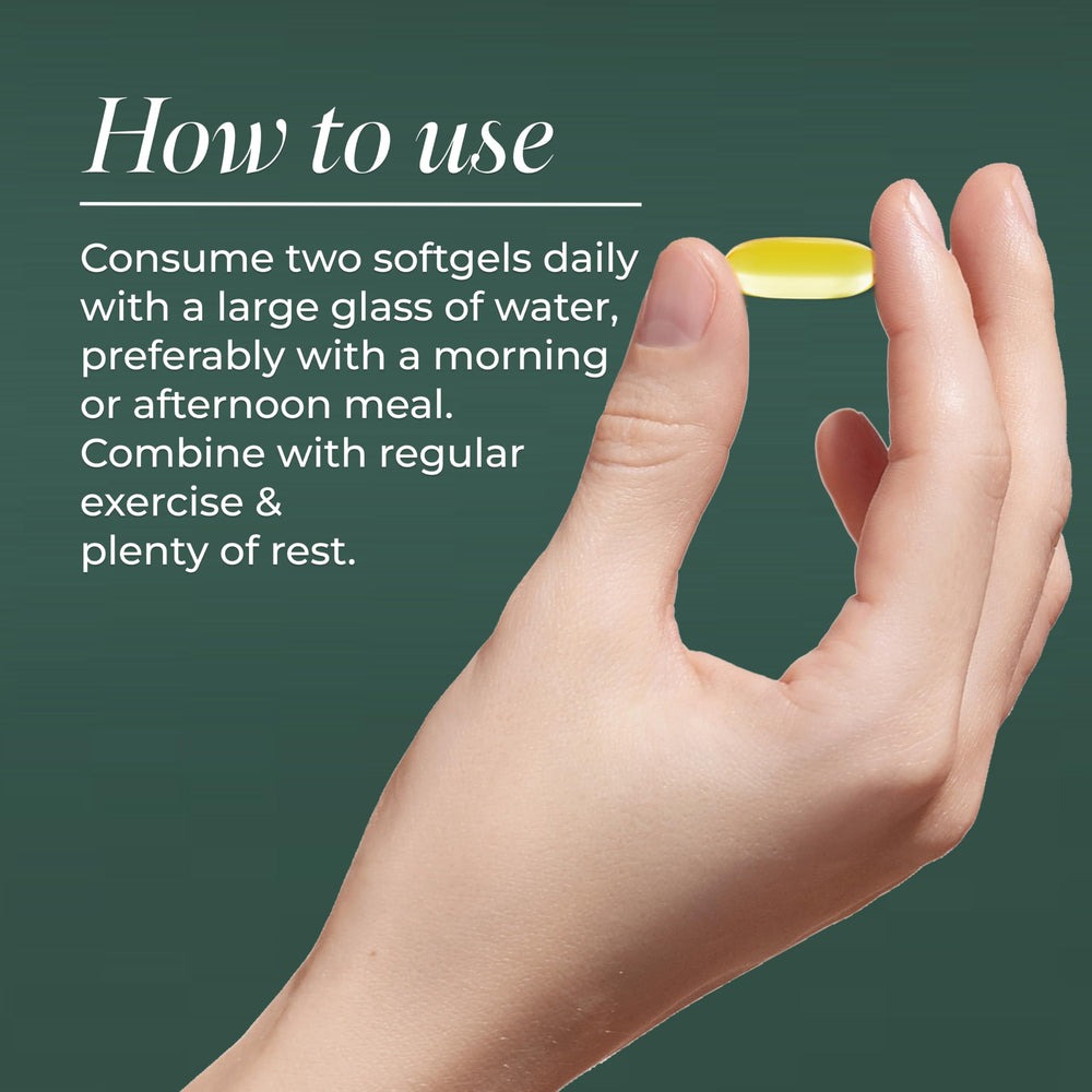Primal Harvest two softgels on a spoon indicating the suggested serving