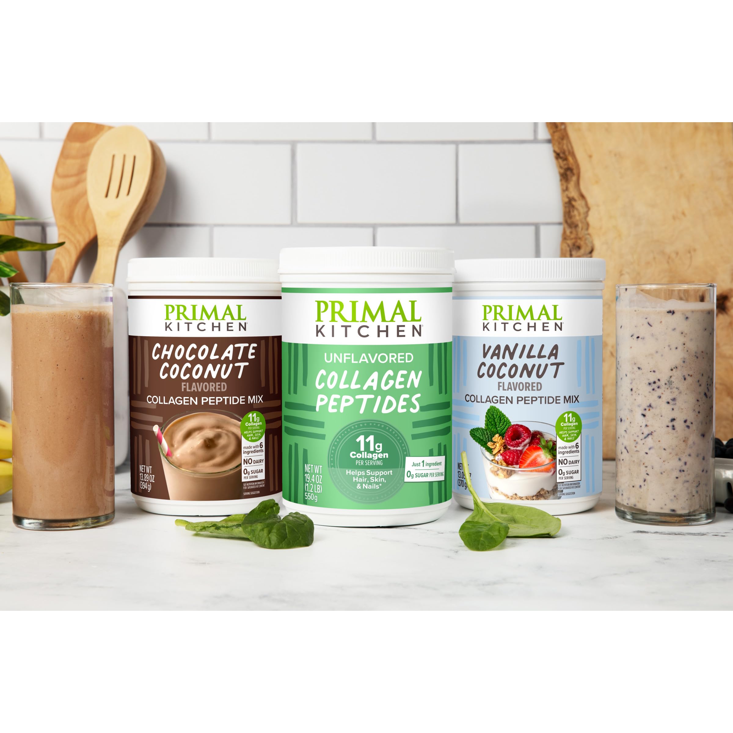 Primal Kitchen collagen blended in a smoothie showing smooth mixability benefit