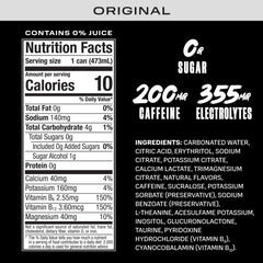 PRIME HYDRATION side label detail highlighting caffeine and electrolyte facts benefit: informs ingredients
