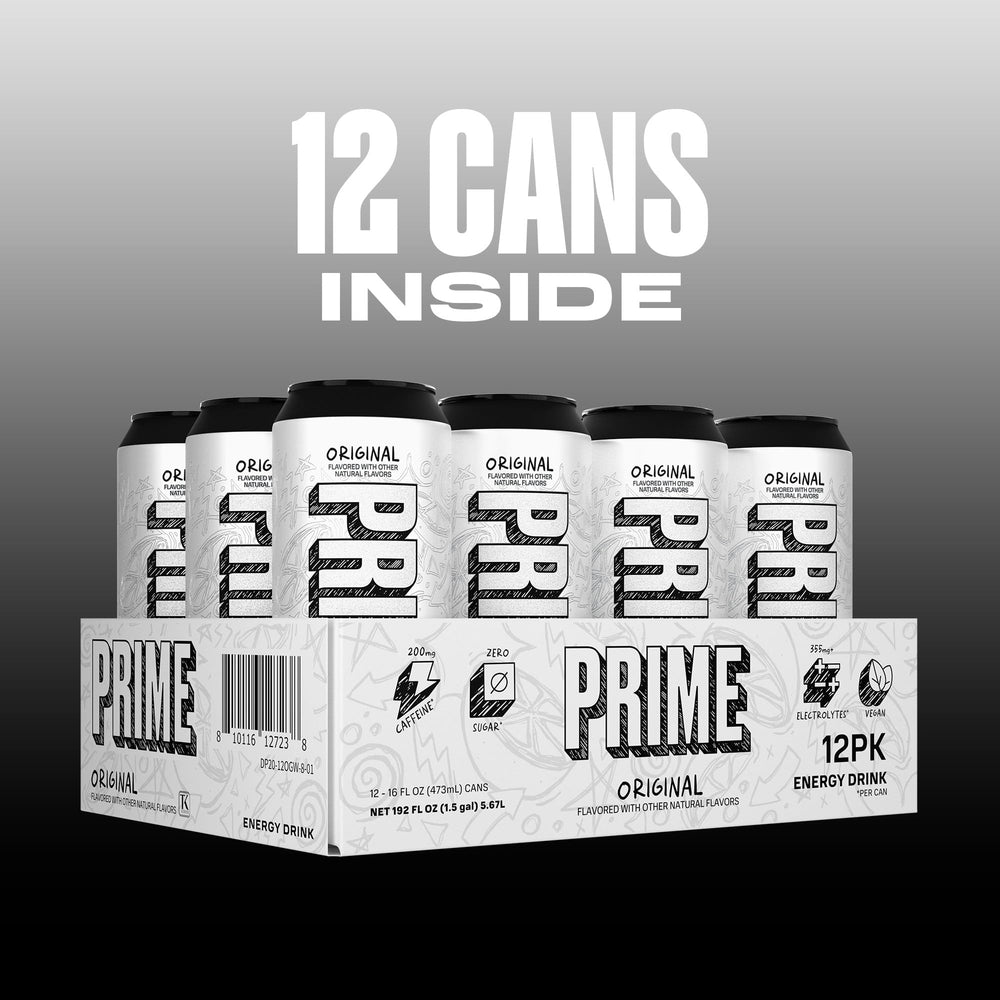 PRIME HYDRATION can with splash of citrus illustrating zesty flavor benefit: visually energetic appeal