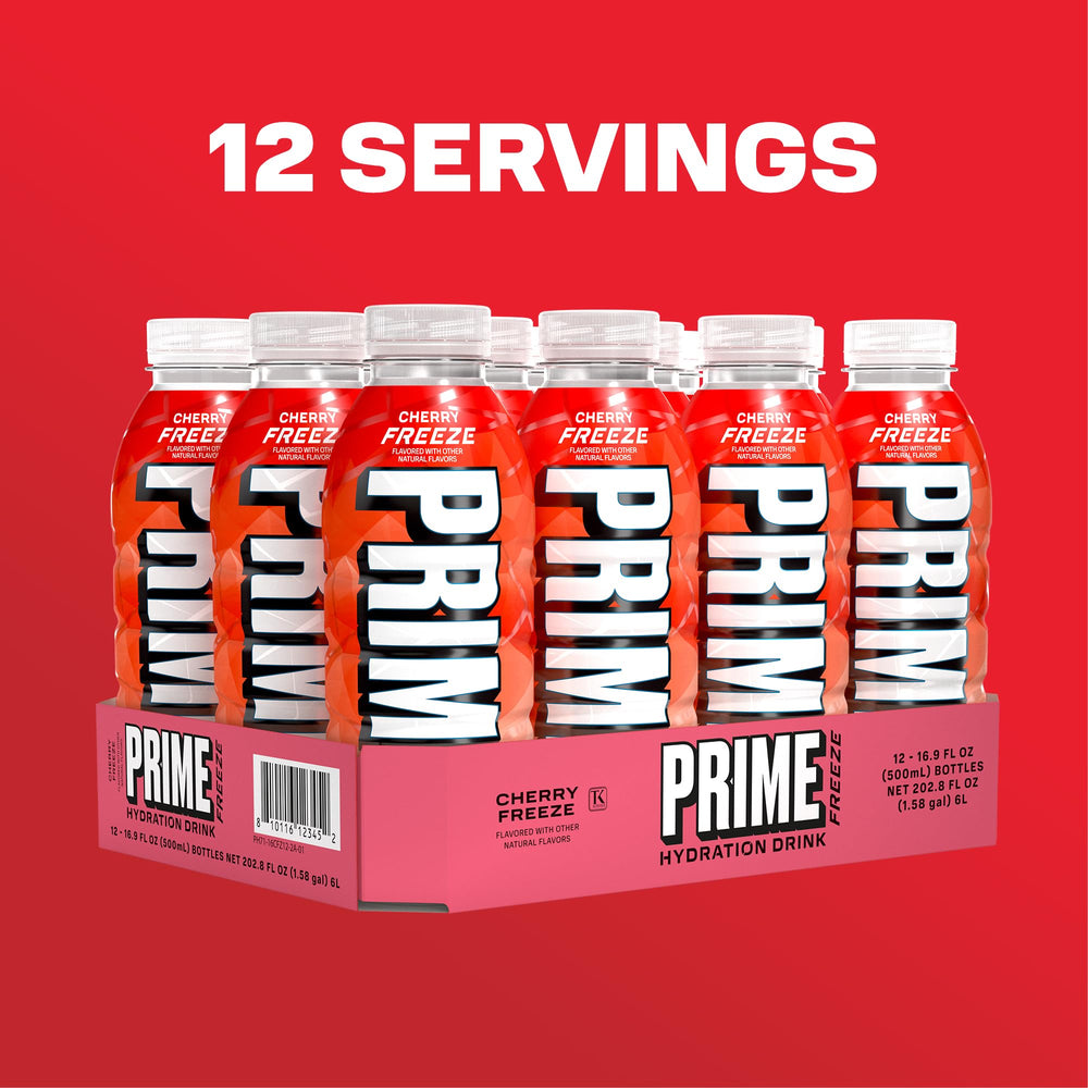 PRIME Hydration Cherry Freeze nutrition label close view showing electrolytes and ingredient clarity