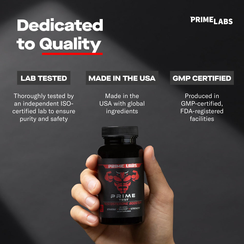 Prime Labs open bottle with caplets spilled showing serving amount