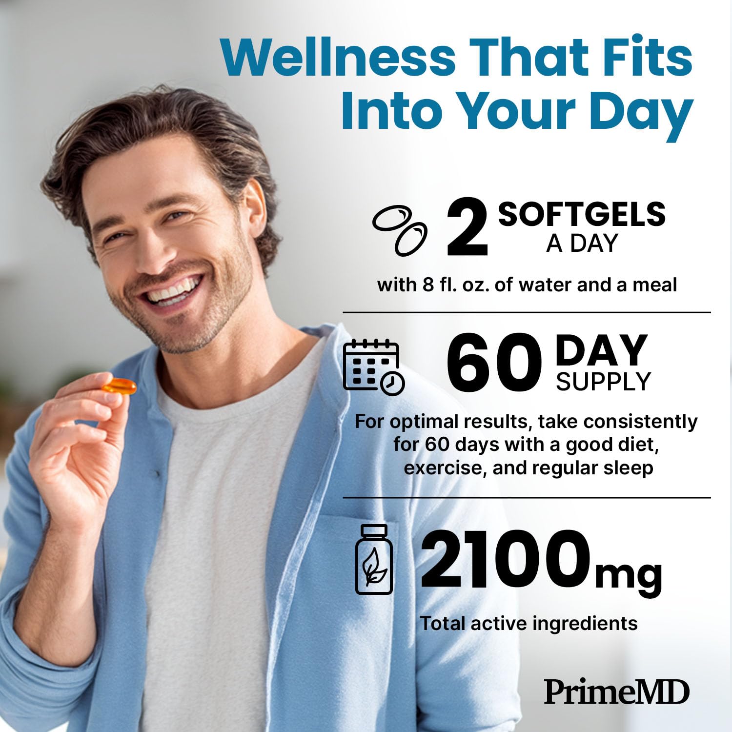 PrimeMD capsule cutaway revealing omega-3 oil to highlight purity