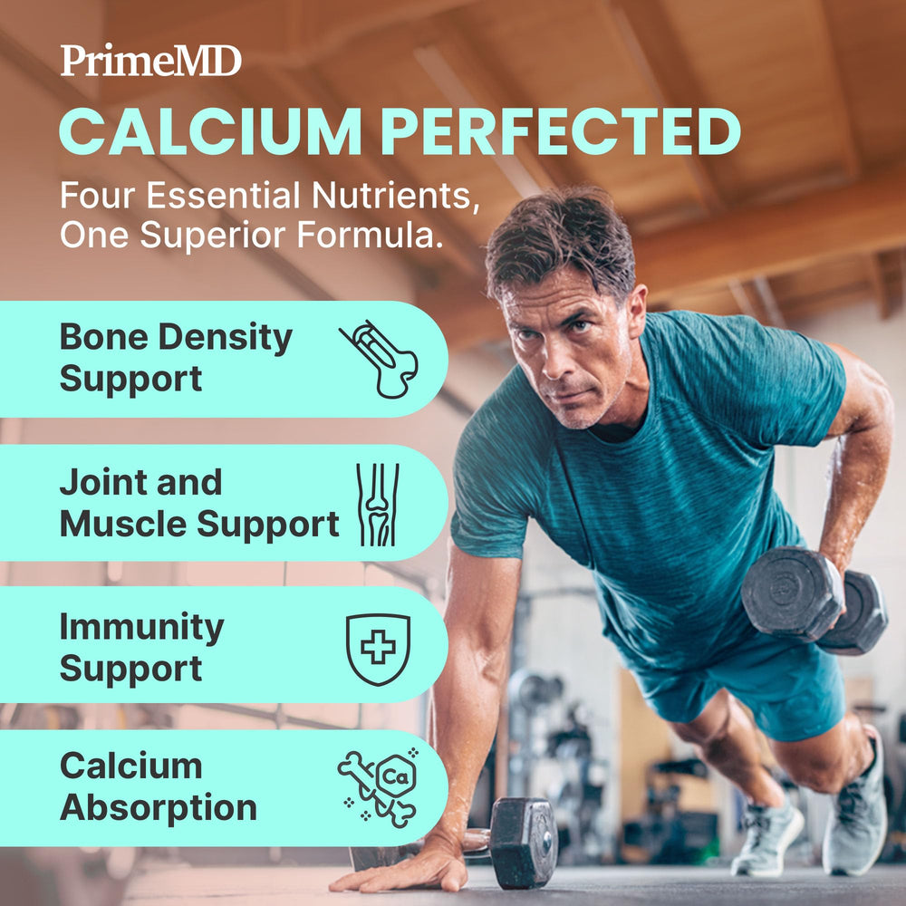 PrimeMD serving size visual with two capsules next to glass of water benefit