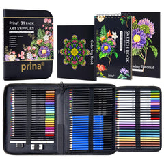 PRINA front of case open showing organized pencils and sketchbook, portable convenience