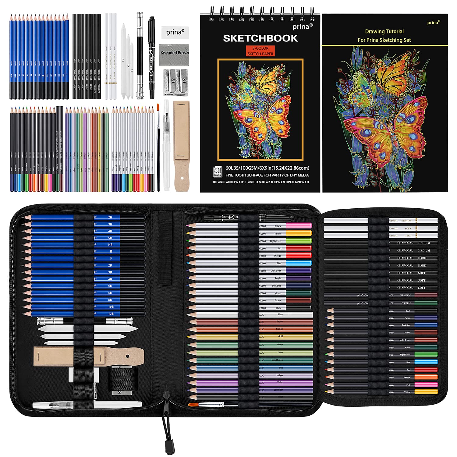 Prina front packaging showing whole 76-piece kit and organized travel case benefit portability