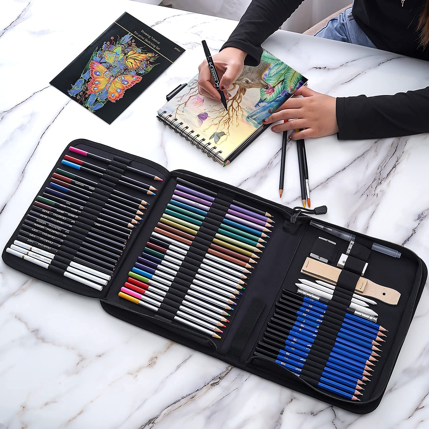 Prina lifestyle artist using kit outdoors to capture sketches and mixed-media studies easily