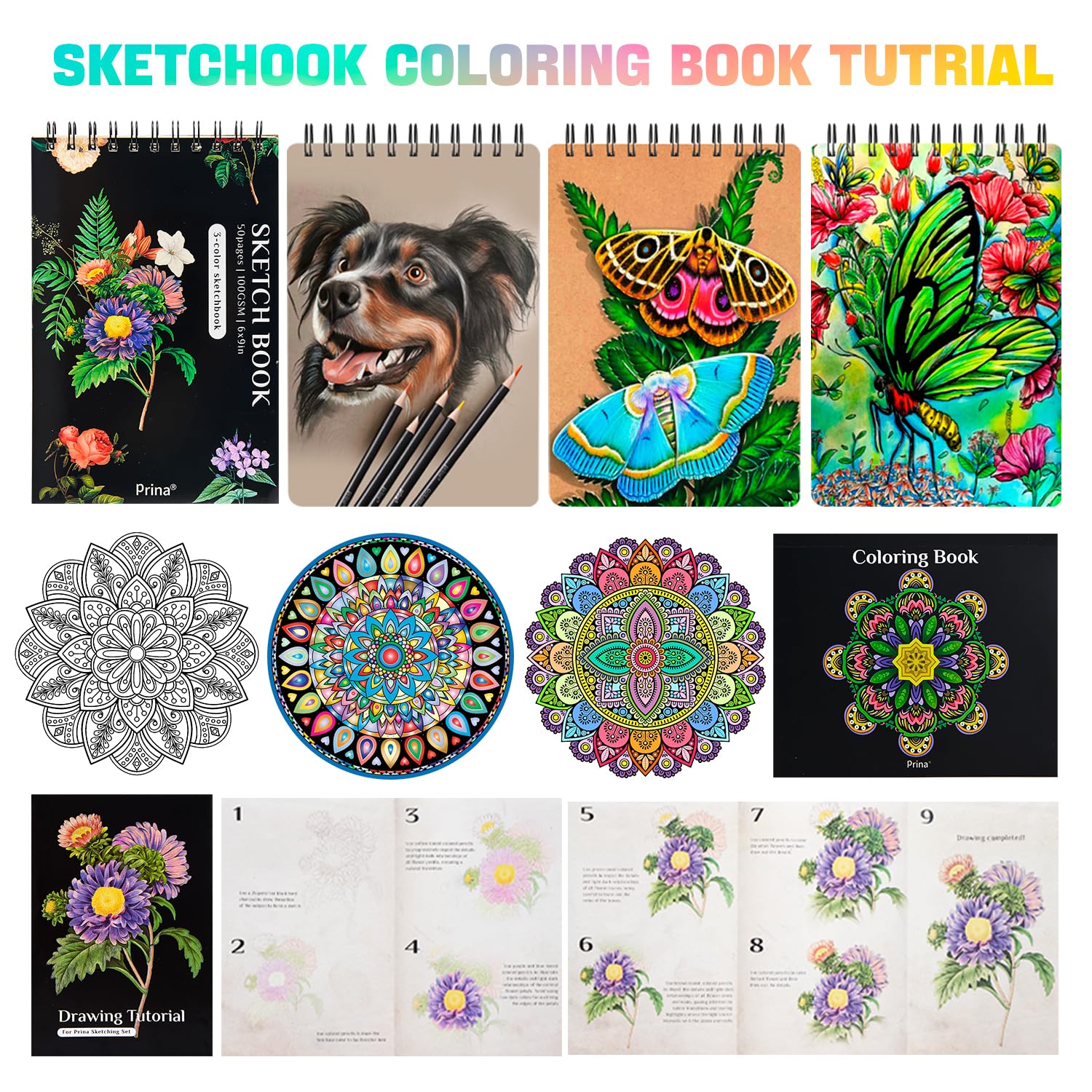 PRINA sketchbook pages compare white, toned and black papers for versatile drawing