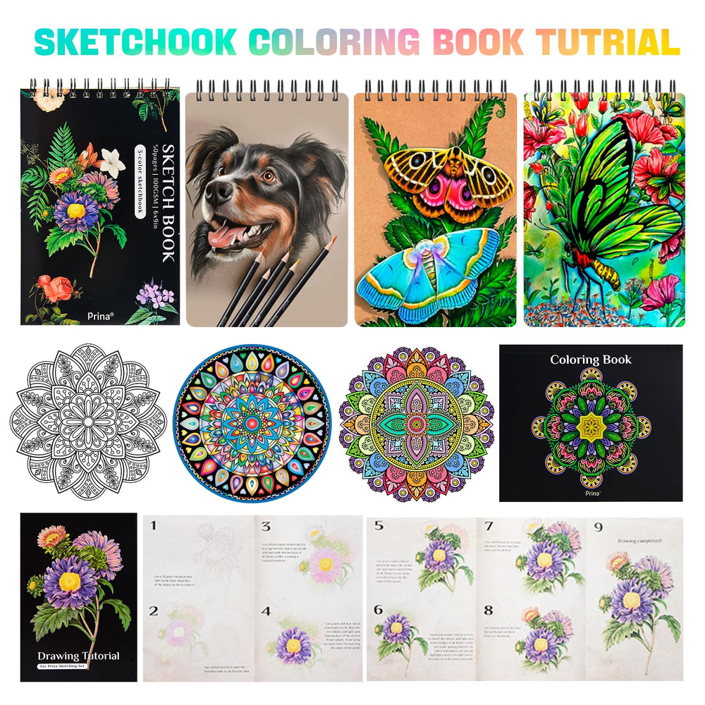 PRINA sketchbook pages compare white, toned and black papers for versatile drawing
