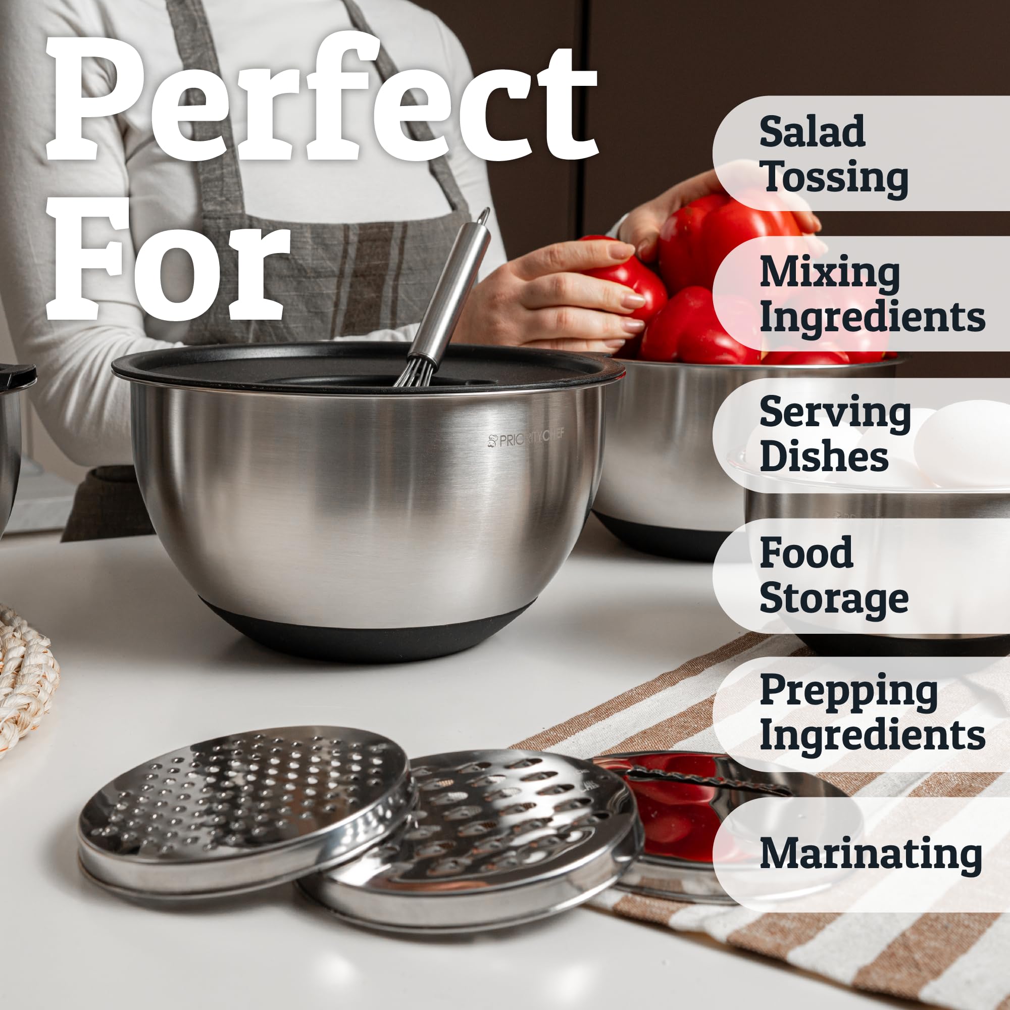 Priority Chef airtight lid sealed on bowl keeping freshness and preventing spills
