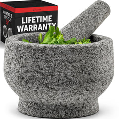 Priority Chef front view granite mortar and pestle showing sturdy construction and appeal