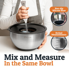 Priority Chef large 5-quart stainless steel bowl front view, durable for big batches
