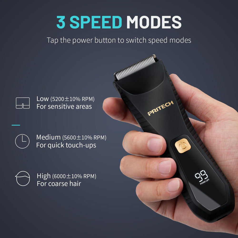 PRITECH trimmer used in shower demonstrating waterproof convenience