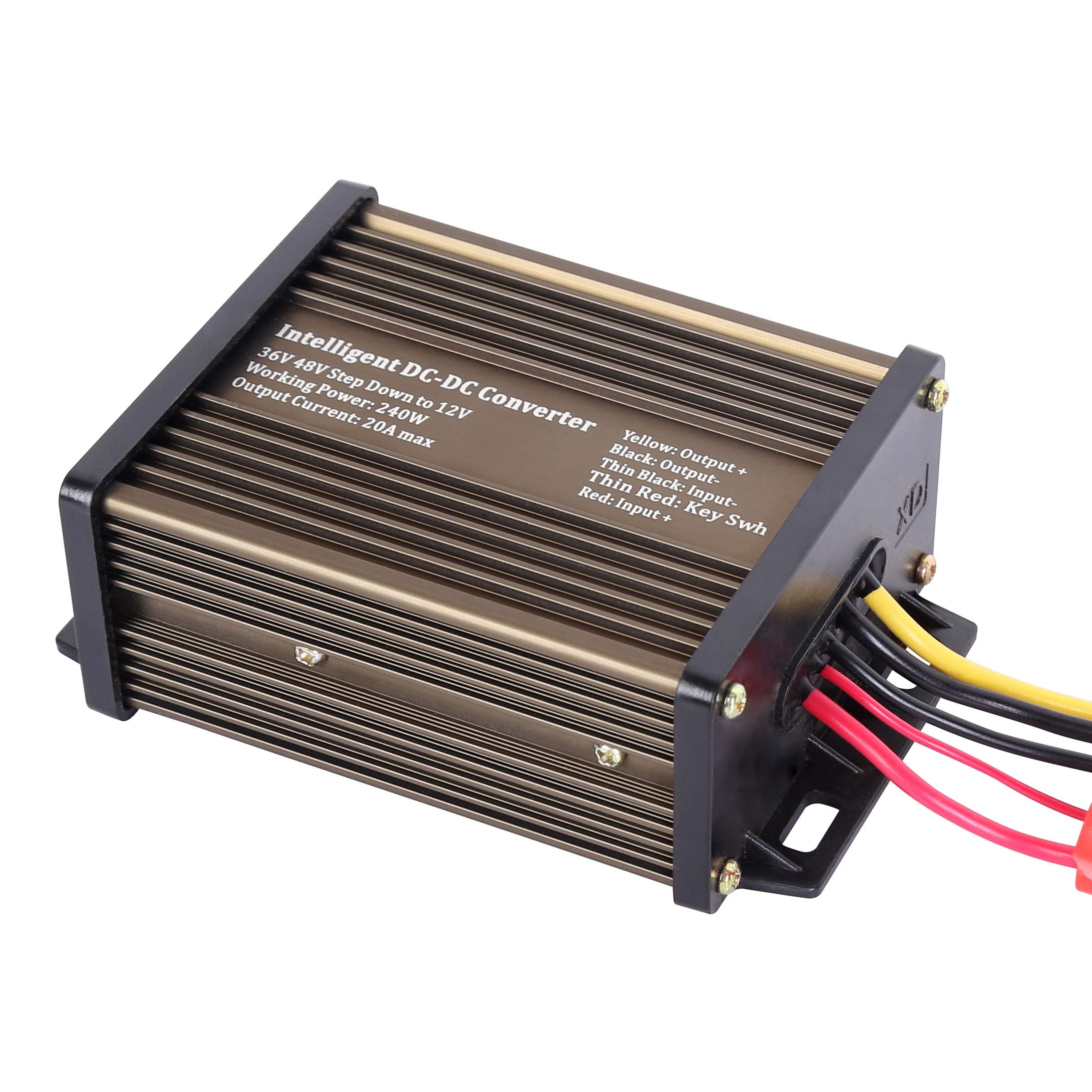 Pro Chaser front view of converter showing mounting face and labels, secure 12V supply