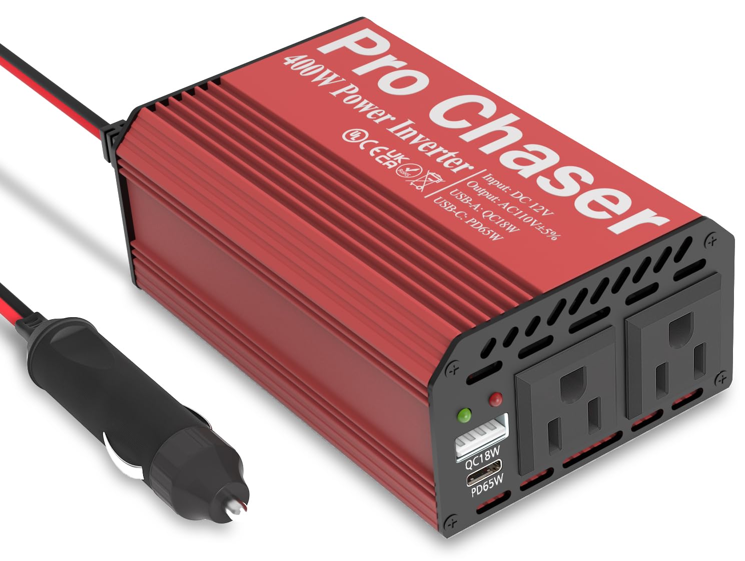 Pro Chaser front view showing AC outlets and USB ports for versatile charging