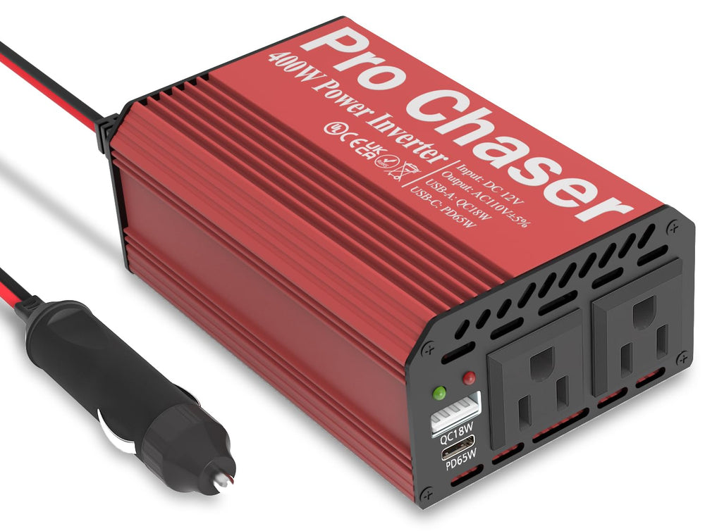 Pro Chaser front view showing AC outlets and USB ports for versatile charging