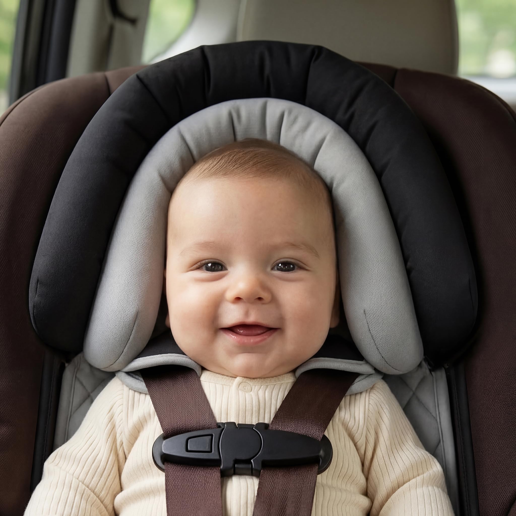 Pro Goleem installed in infant car seat offering neck stability on rides