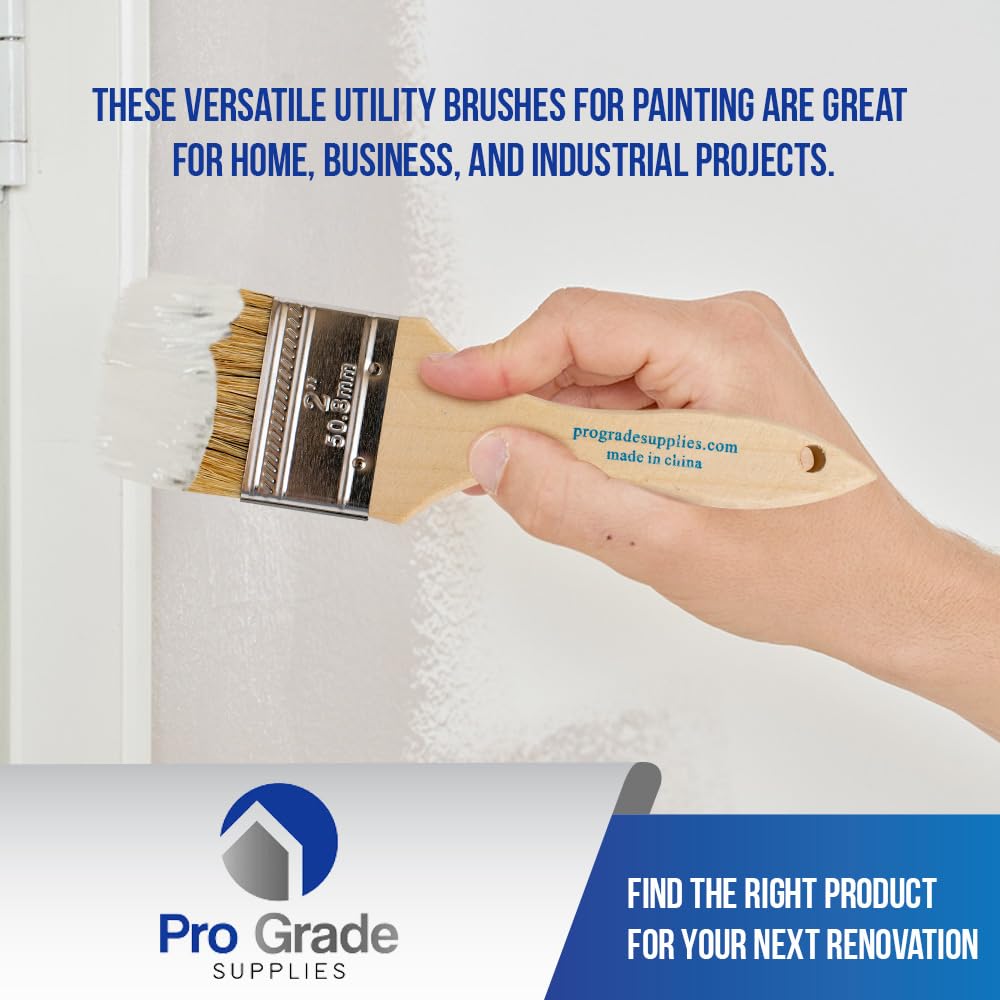 Pro Grade chips brushes beside ruler showing 2-inch size for scale and trim work suitability