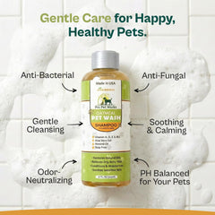 Pro Pet Works label close-up listing oatmeal, aloe, almond oil benefits