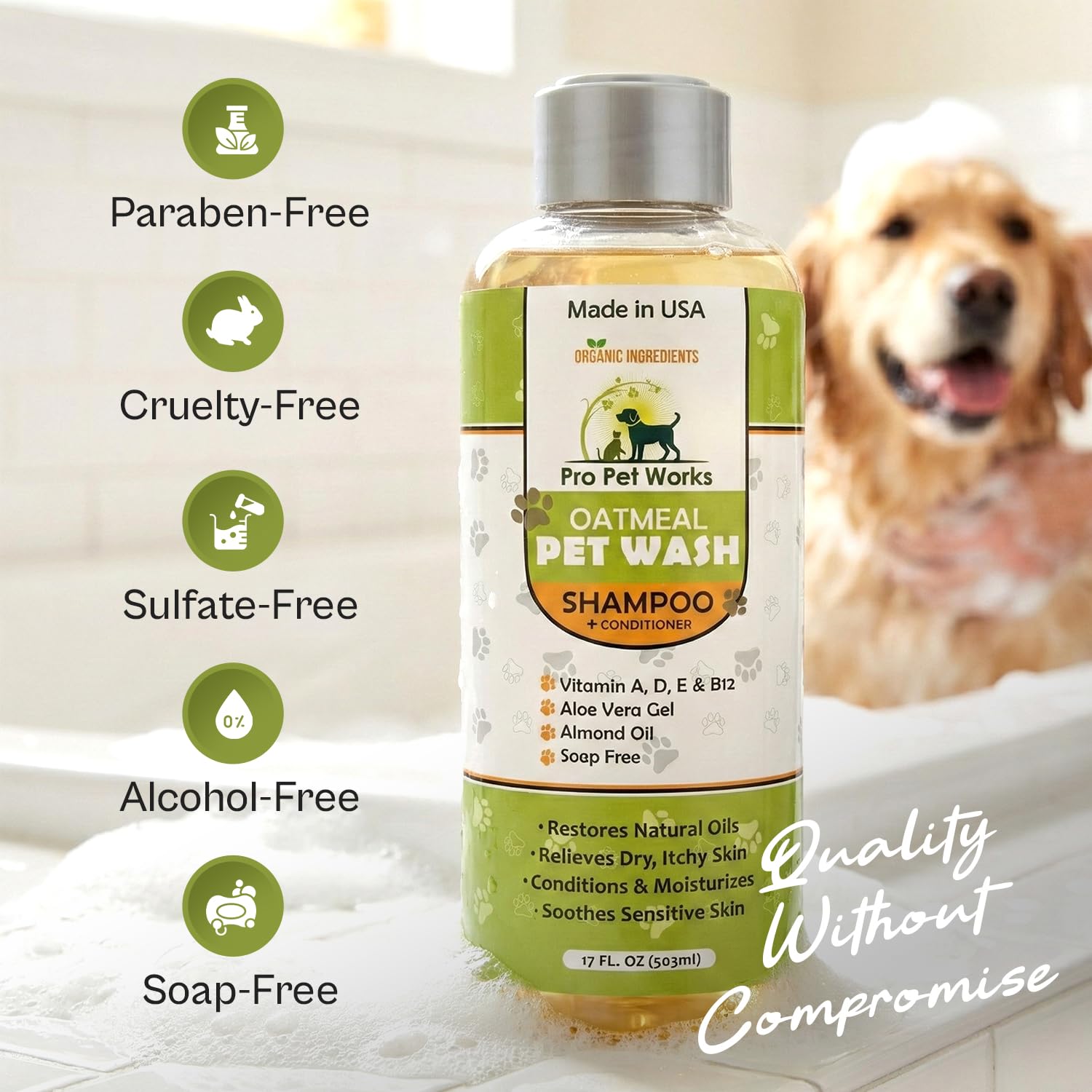 Pro Pet Works used bathing a puppy, demonstrating soothing and non-irritating wash