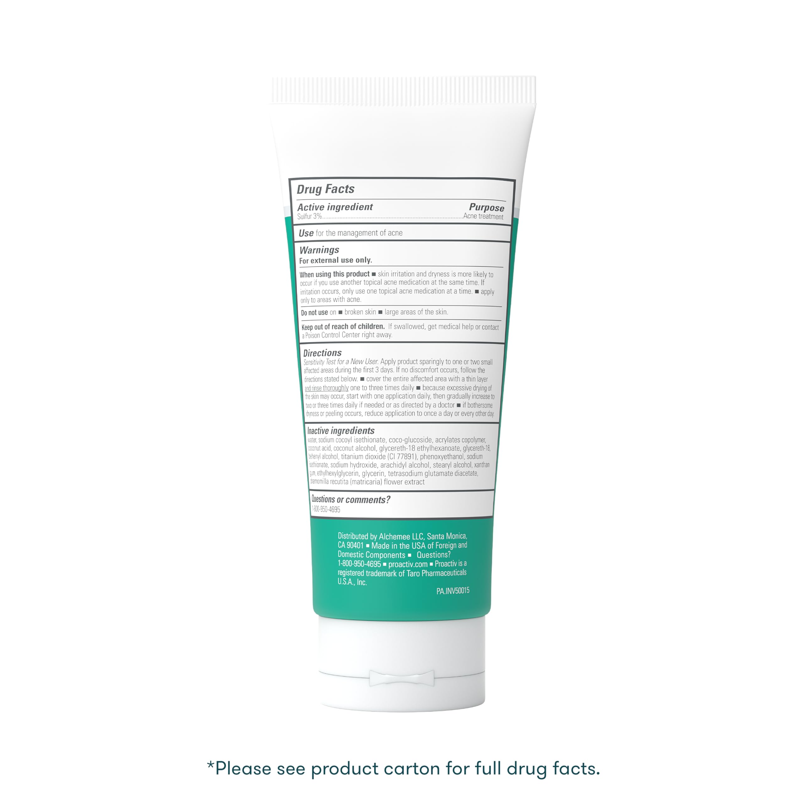 Proactiv ingredient label closeup emphasizing mineral-derived sulfur and chamomile benefits